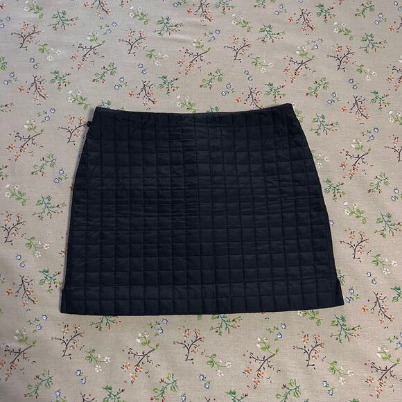 VTG Ralph Lauren Quilted Mini Skirt Puffer Padded Checker Black 4 Cotton Nylon - Picture 1 of 4